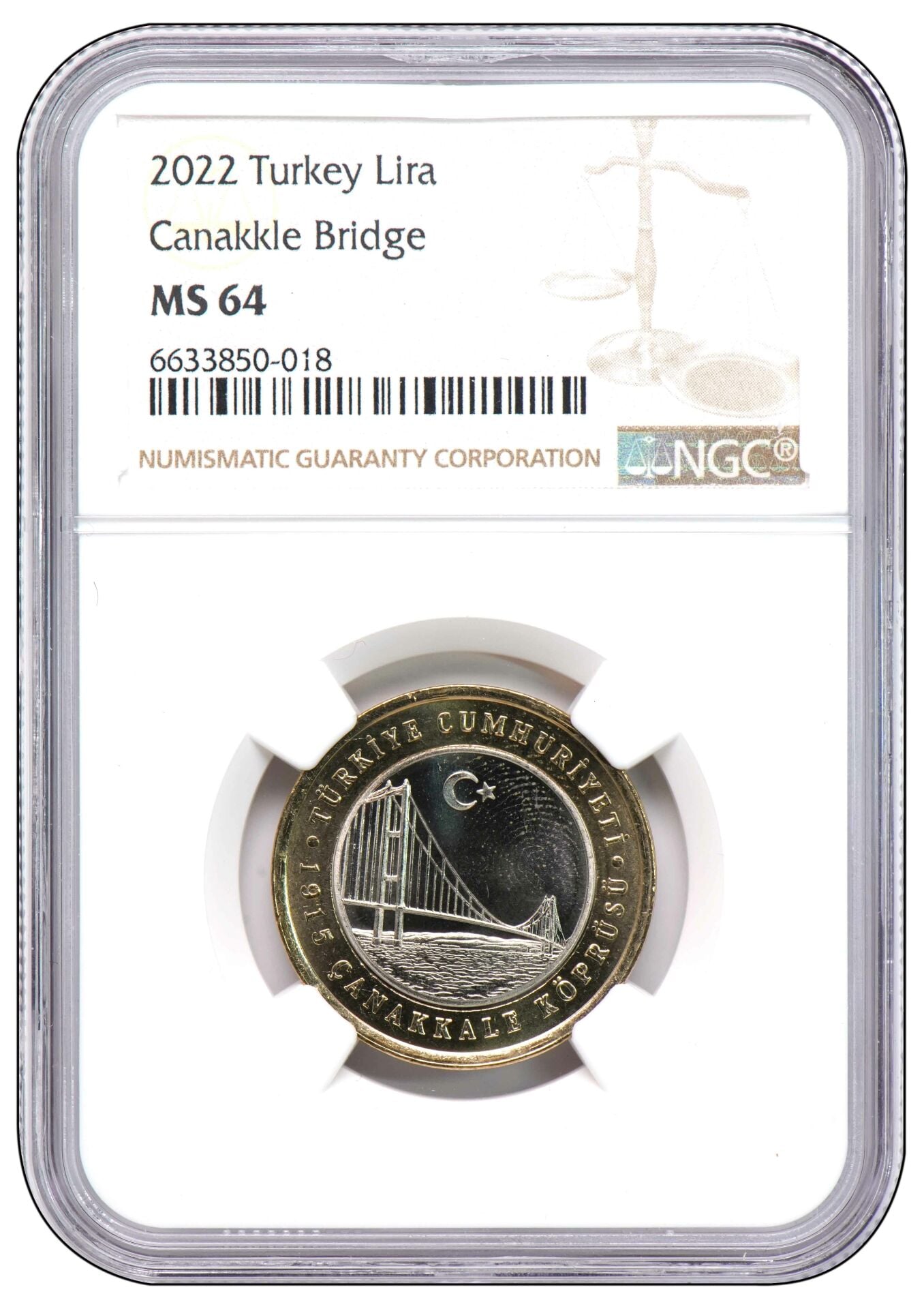 NGC SERTİFİKALI - 1 Lira 2022 - Çanakkale Köprüsü Açılışı-2020