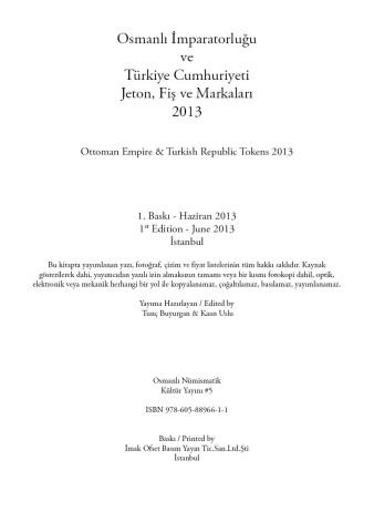 Osmanlı İmparatorluğu ve Türkiye Cumhuriyeti Jetonları Kataloğu 2013
